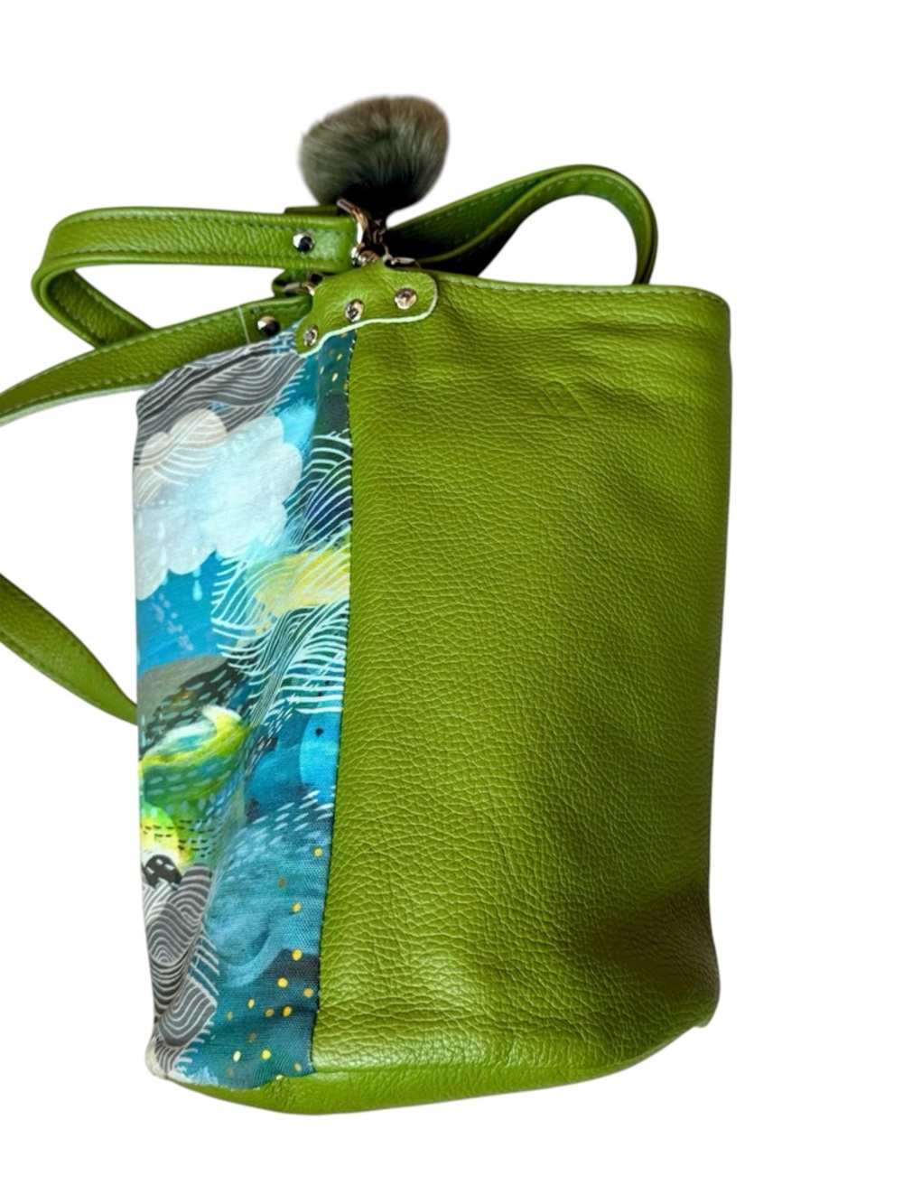 Willow + Luna Green leather fabric bucket bag Mt. Jumbo Alaska NWOT - Picture 10 of 12